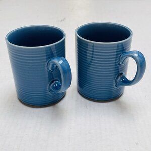 Stoneware Japan Blue Set of 2 Coffee Mug Ringed Pair